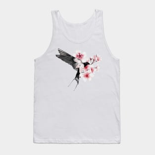 Beautiful Flying Swallow and Sakura Blossom - japanese painting Tank Top